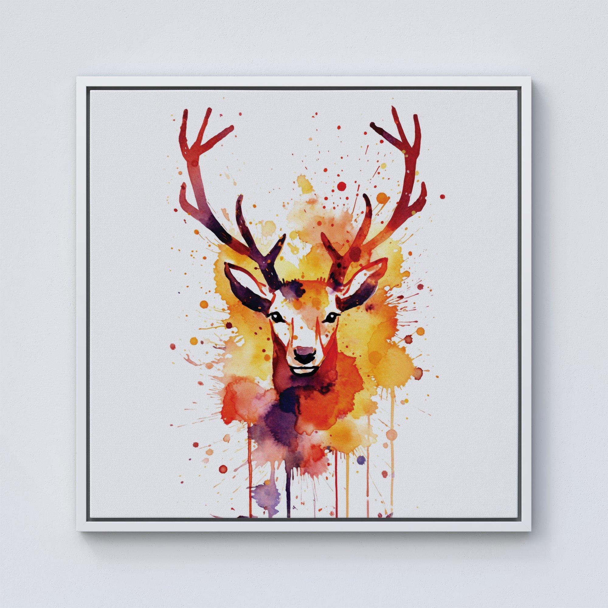 Watercolour Stag Face Framed Canvas